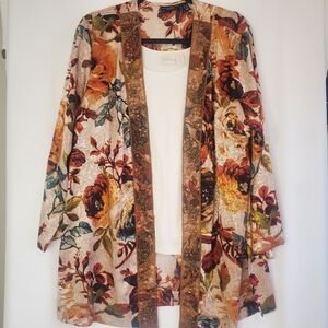 Susan Graver Artisan Sz LP Velour floral kimono/duster with embellished  sequins